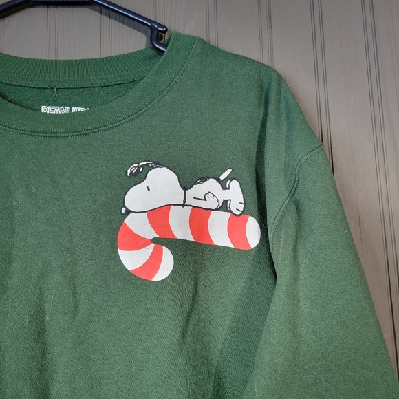 Peanuts Snoopy Christmas Long Sleeve Crew Neck Sweatshirt Green Men's 2XL - Picture 3 of 5